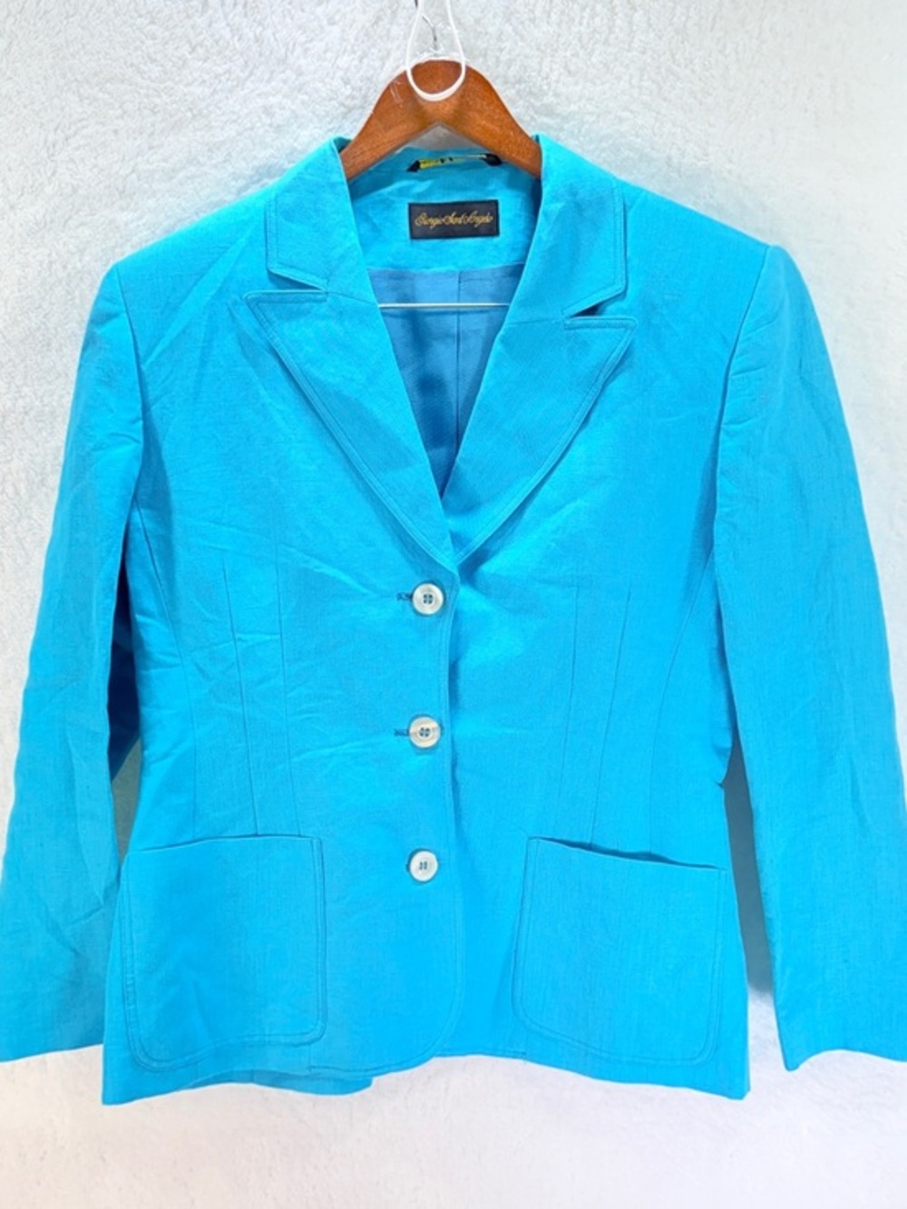 Giorgio Sant’Angelo Turquoise Linen Blend Tailored Blazer Size 14
